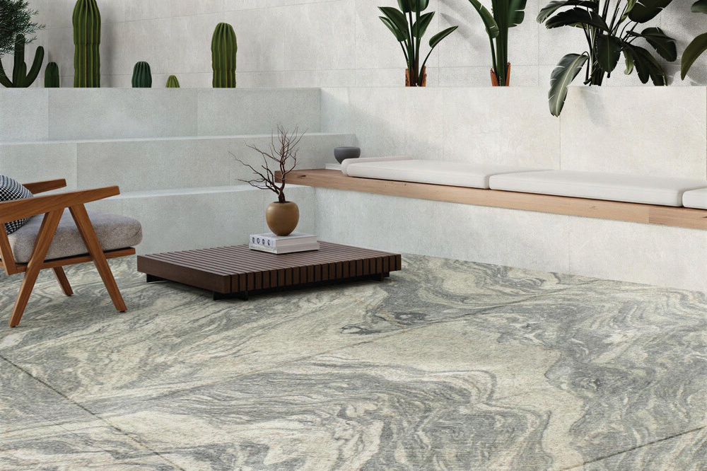 A courtyard floored in granite