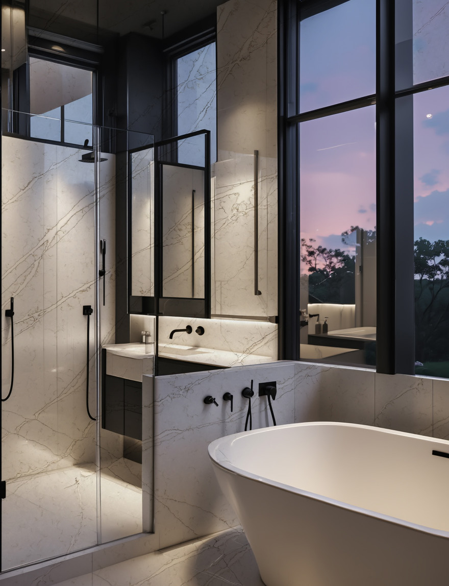A bath beside a glazed shower