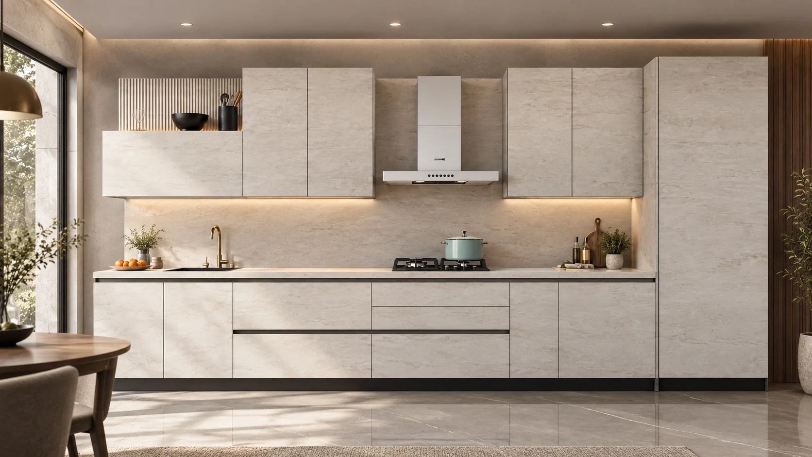 A Pacific kitchen with a stone island