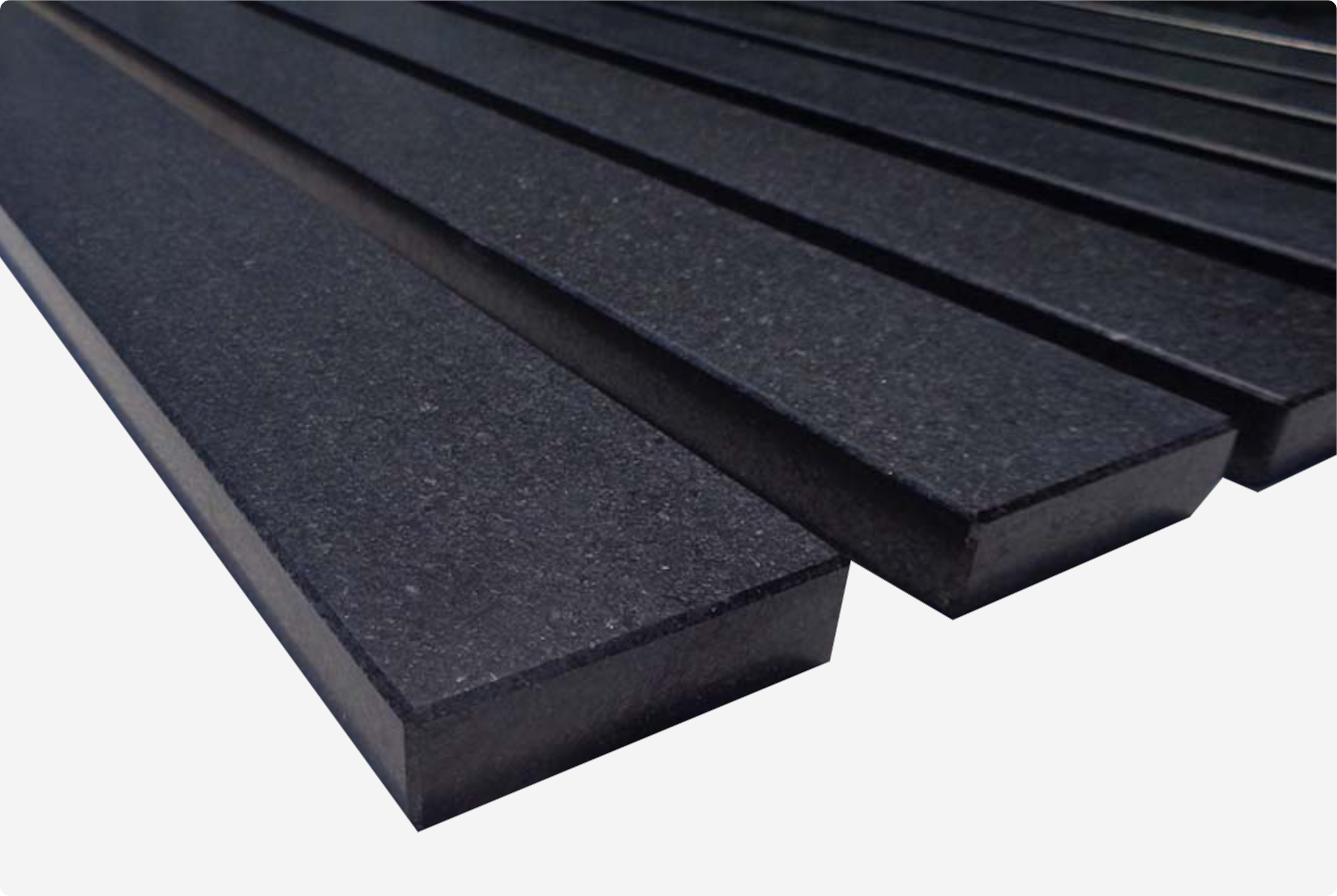 Black granite sills stacked edge to edge