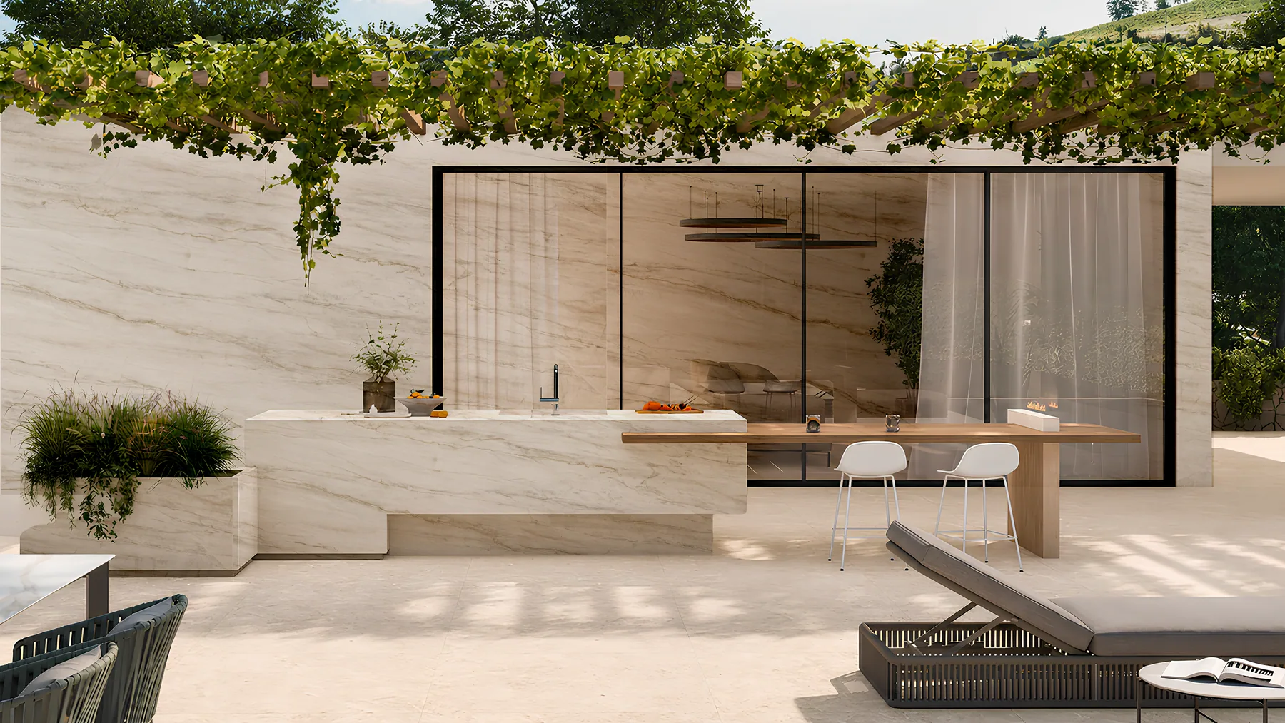 An outdoor kitchen island in Almond Mist